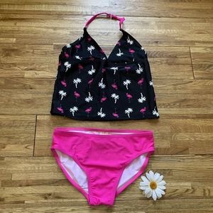 Op Two Piece Neon Pink Tropical‎ Swimsuit Size 7/8